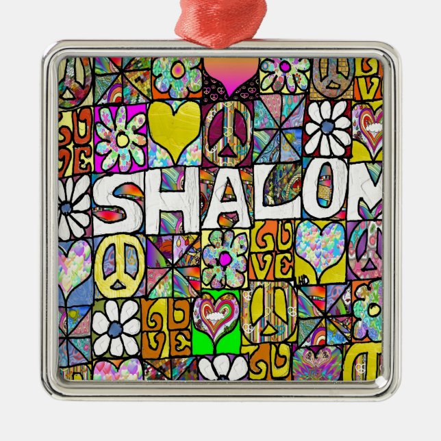 Retro 60 s Psychedelic Shalom KÄRLEK Julgransprydnad Metall (Framsidan)