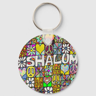 Retro 60 s Psychedelic Shalom KÄRLEK Nyckelring