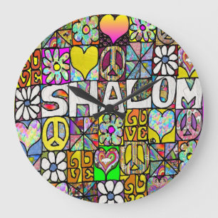 Retro 60 s Psychedelic Shalom KÄRLEK Stor Klocka