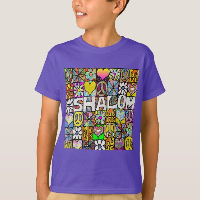 Retro 60 s Psychedelic Shalom KÄRLEK T-Shirt (Framsida)