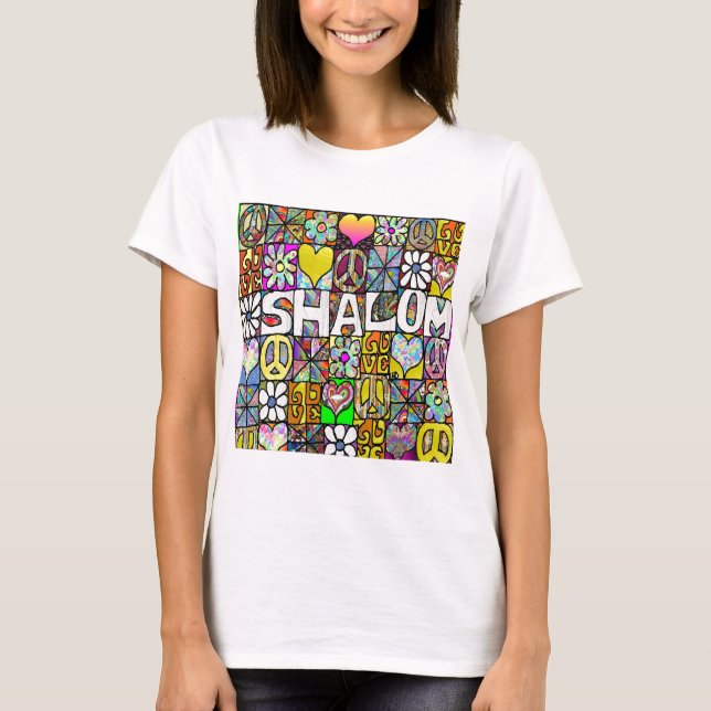 Retro 60 s Psychedelic Shalom KÄRLEK Tee Shirt (Framsida)