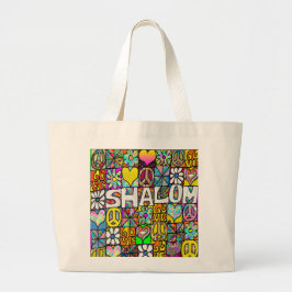 Retro 60 s Psychedelic Shalom KÄRLEK Tote Bag Jumbo Tygkasse