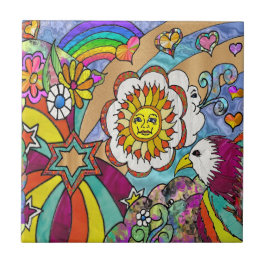 Retro 60 s Psychedelic Sunshine Eagle Ceramic Tile Kakelplatta