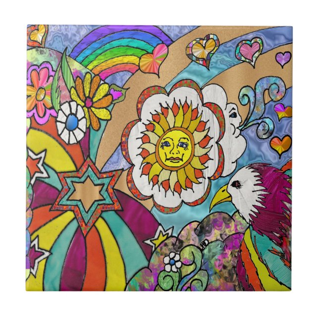 Retro 60 s Psychedelic Sunshine Eagle Ceramic Tile Kakelplatta (Framsidan)