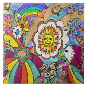 Retro 60 s Psychedelic Sunshine Eagle Kakelplatta