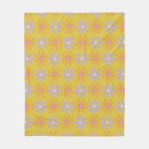 Retro 60-sekunders Mod Pop Flower Mönster i Gult Fleecefilt