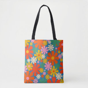 Retro 60-tal 70-tal Aesthetic Colorful Blommönster Tygkasse