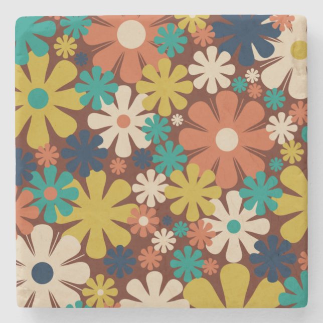 Retro 60-tal, 70-tal, atestetiskt Blommönster, fyr Stenunderlägg (Framsidan)
