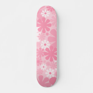 Retro 60-tal, 70-tal, estetiskt Blommönster i Rosa Mini Skateboard Bräda 18,5 Cm