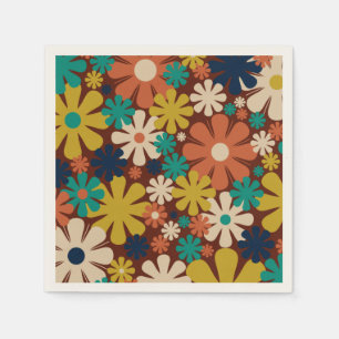 Retro 60-tal, 70-tal, estetiskt Blommönster Pappersservett