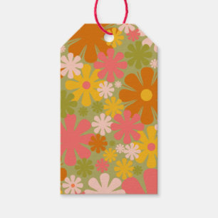 Retro 60-tal, 70-tal, estetiskt Blommönster Presentetikett