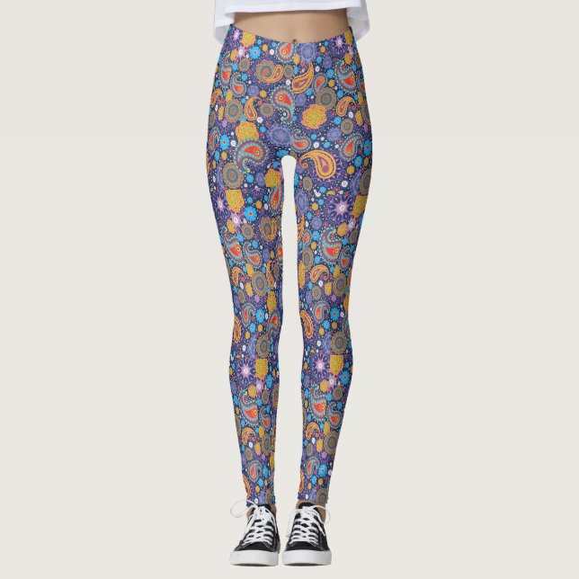 Retro 60-tal 70-tal Hippie Paisley Mönster Leggings (Framsida)