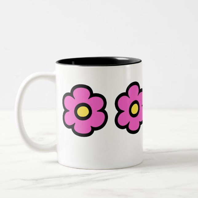 Retro 60-tal: Groovy Flower Mönster Flowers Två-Tonad Mugg (Vänster)