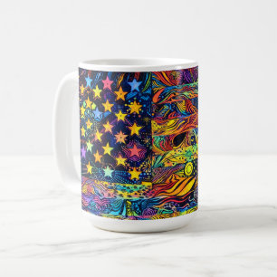 Retro 60-tal USA:s flagga Psykedelisk konst Kaffemugg