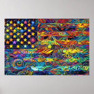 Retro 60-tal USA:s flagga Psykedelisk konst Poster