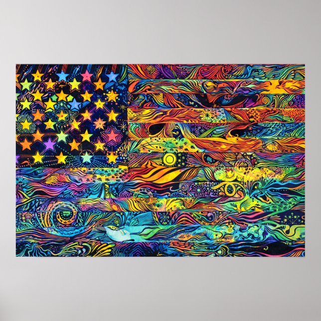Retro 60-tal USA:s flagga Psykedelisk konst Poster (Framsidan)