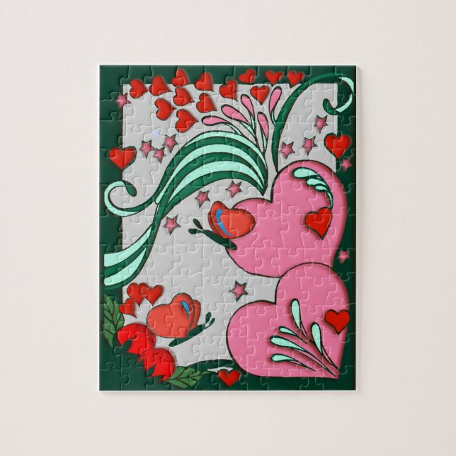 Retro 60-taldesign för hjärtor pussel (Vertikal)