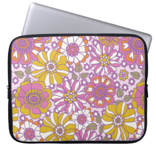 Retro 60-talets blommigt. Vintage illustration mö Laptop Fodral