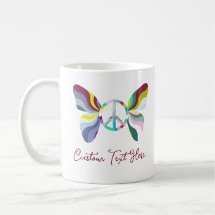 Retro 60-talets Fredstecken Butterfly Rainbow Färg Kaffemugg