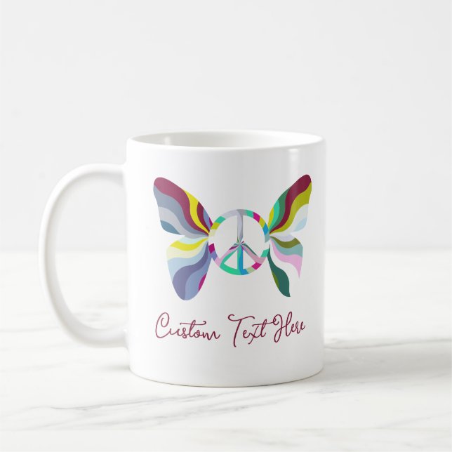 Retro 60-talets Fredstecken Butterfly Rainbow Färg Kaffemugg (Vänster)
