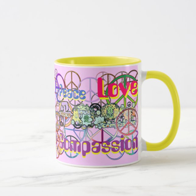 Retro 60-talets fredstecken i mängderFred kärlek m Mugg (Höger)