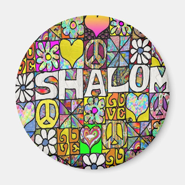 Retro 60-talets Psychedelic Shalom KÄRLEK Apparel  Magnet (Framsidan)