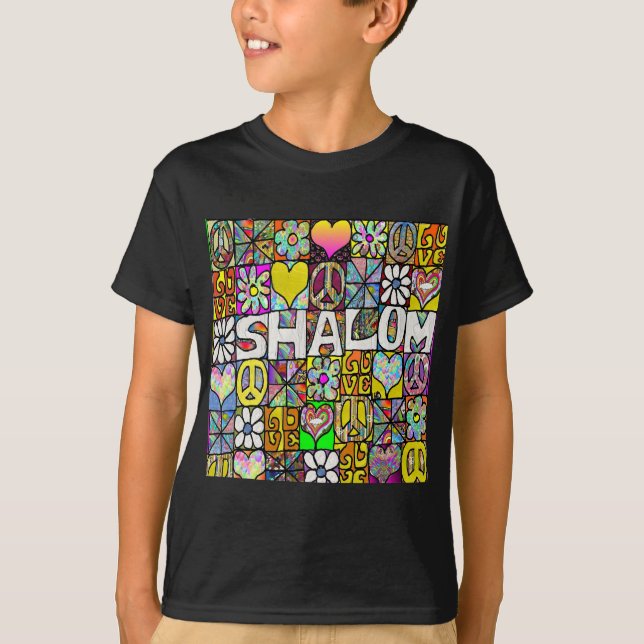 Retro 60-talets Psychedelic Shalom KÄRLEK Apparel  T Shirt (Framsida)