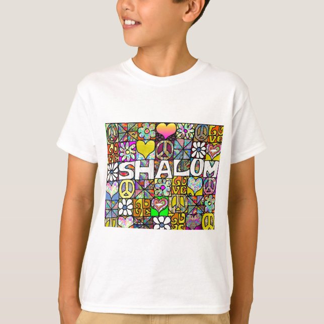 Retro 60-talets Psychedelic Shalom KÄRLEK Apparel  Tee (Framsida)