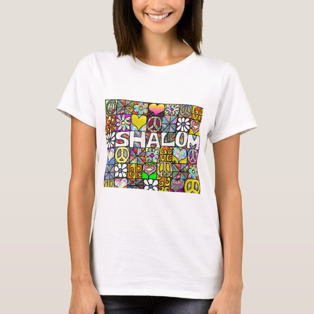 Retro 60-talets Psychedelic Shalom KÄRLEK Apparel  Tee Shirt (Framsida)
