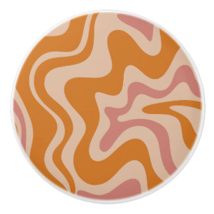 Retro 60-talets Psychedelic Swirls Orange Rosa Knopp