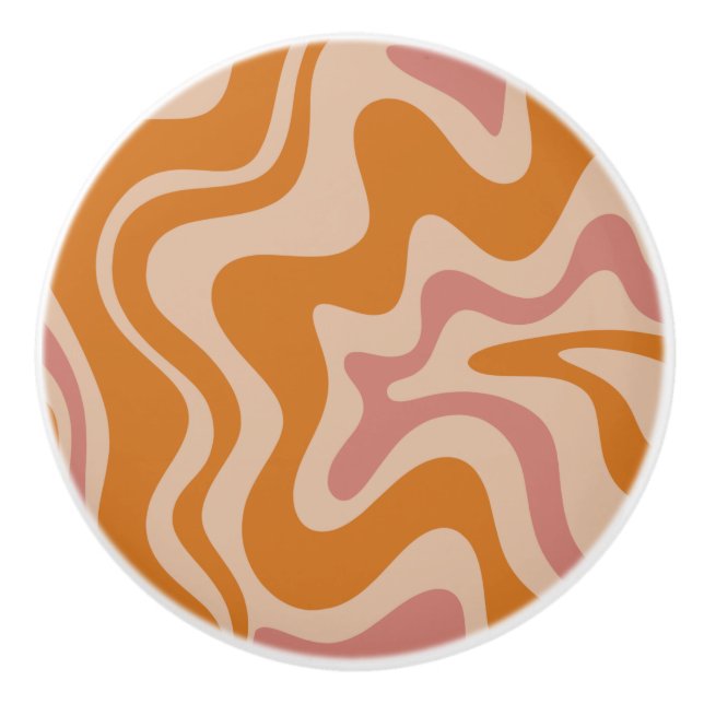Retro 60-talets Psychedelic Swirls Orange Rosa Knopp (Framsidan)