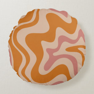 Retro 60-talets Psychedelic Swirls Orange Rosa Rund Kudde