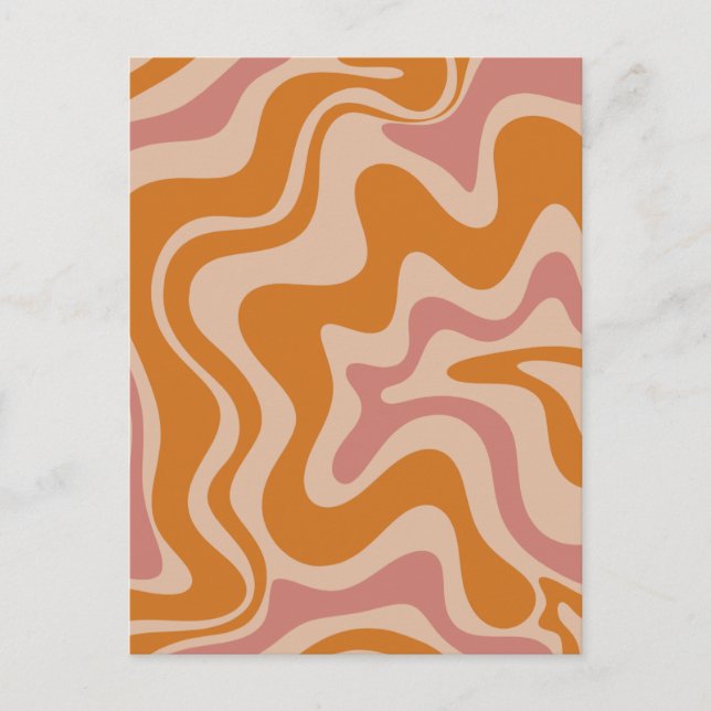 Retro 60-talets Psychedelic Swirls Orange Rosa Vykort (Framsida)