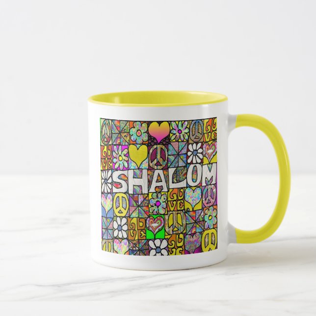 Retro 60-talets Psykedeliska Shalom Kärlek Mugg (Höger)