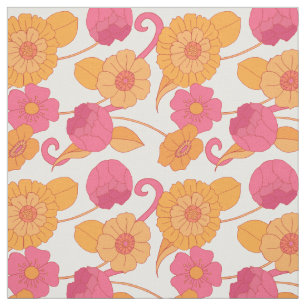 Retro 60-talets Rosa Orange Hippie Flowers Mönster Tyg