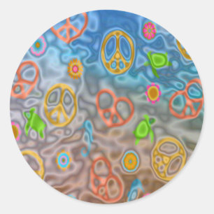 Retro 60-talets skisser för fredliga Ocean Life Ap Runt Klistermärke