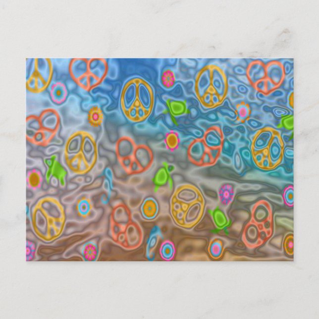 Retro 60-talets skisser för fredliga Ocean Life Ap Vykort (Framsida)