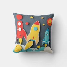 Retro 60-talets Stil-färgade raketdesign Kudde