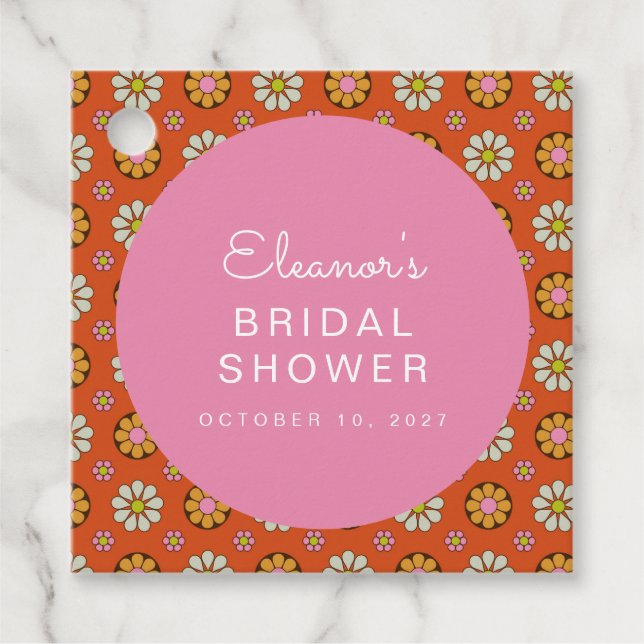 Retro 60-tals Blommor Orange Rosa Bröllopsfest Anp Gåvor Etiketter (Framsida)