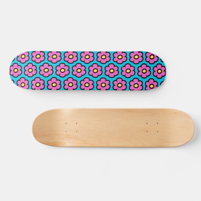 Retro 60-tals Groovy Blommönster Blommor Mini Skateboard Bräda 18,5 Cm (Horz)