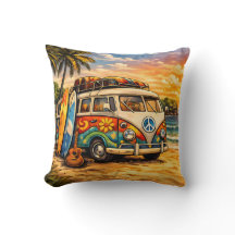 Retro 60-tals Hippie Surfare Strand Buss Solnedgån