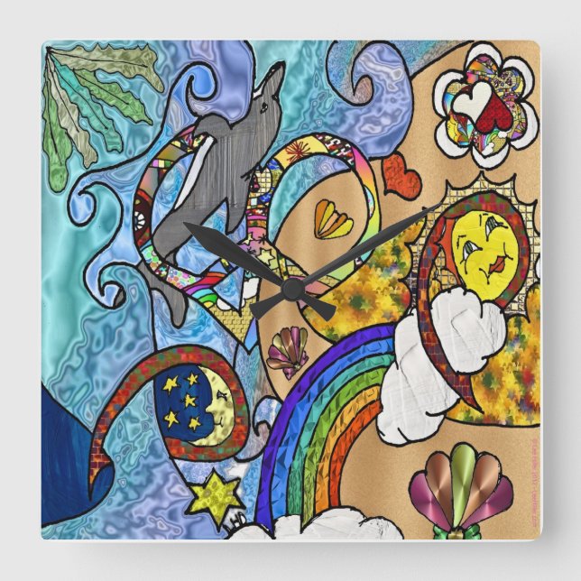 Retro 60-talspsykidelic vid bocklocket fyrkantig klocka (Framsida)