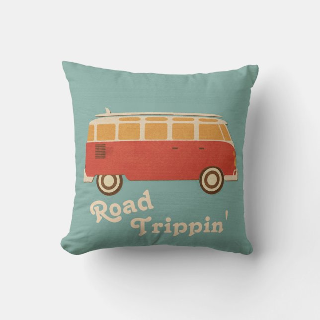 Retro 60 Teal Orange Gult Road Trippin' Van Kudde (Framsida)