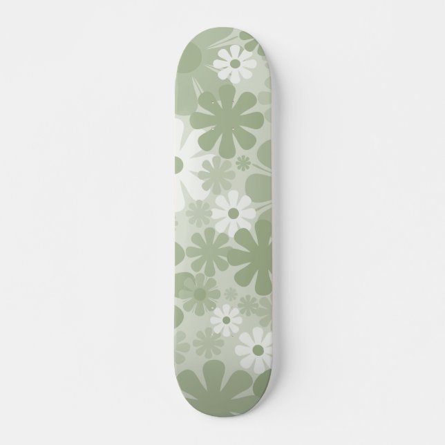 Retro 60s 70s Aesthetic Blommönster Sage Grönt Mini Skateboard Bräda 18,5 Cm (Framsida)