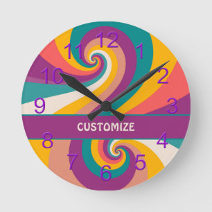 Retro 60s 70s färgstark Hippie Boho Swirl Rund Klocka