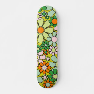 Retro 60s 70s Flowers Vår Grönt Blommönster Mini Skateboard Bräda 18,5 Cm