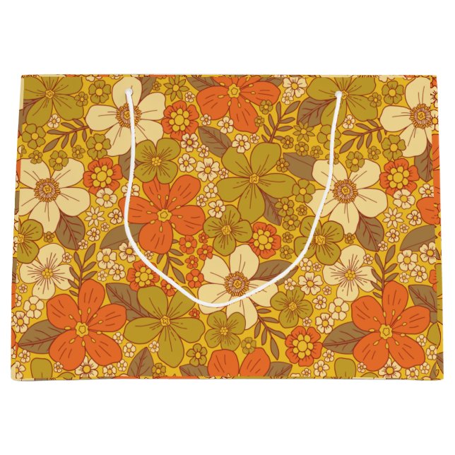 Retro 60s/70s-Orange och Oliv grönt Blommigt (Framsidan)