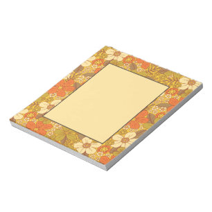 Retro 60s/70s-Orange och Oliv grönt Blommigt Anteckningsblock