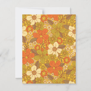 Retro 60s/70s-Orange och Oliv grönt Blommigt Anteckningskort