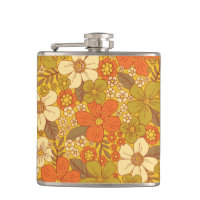 Retro 60s/70s-Orange och Oliv grönt Blommigt